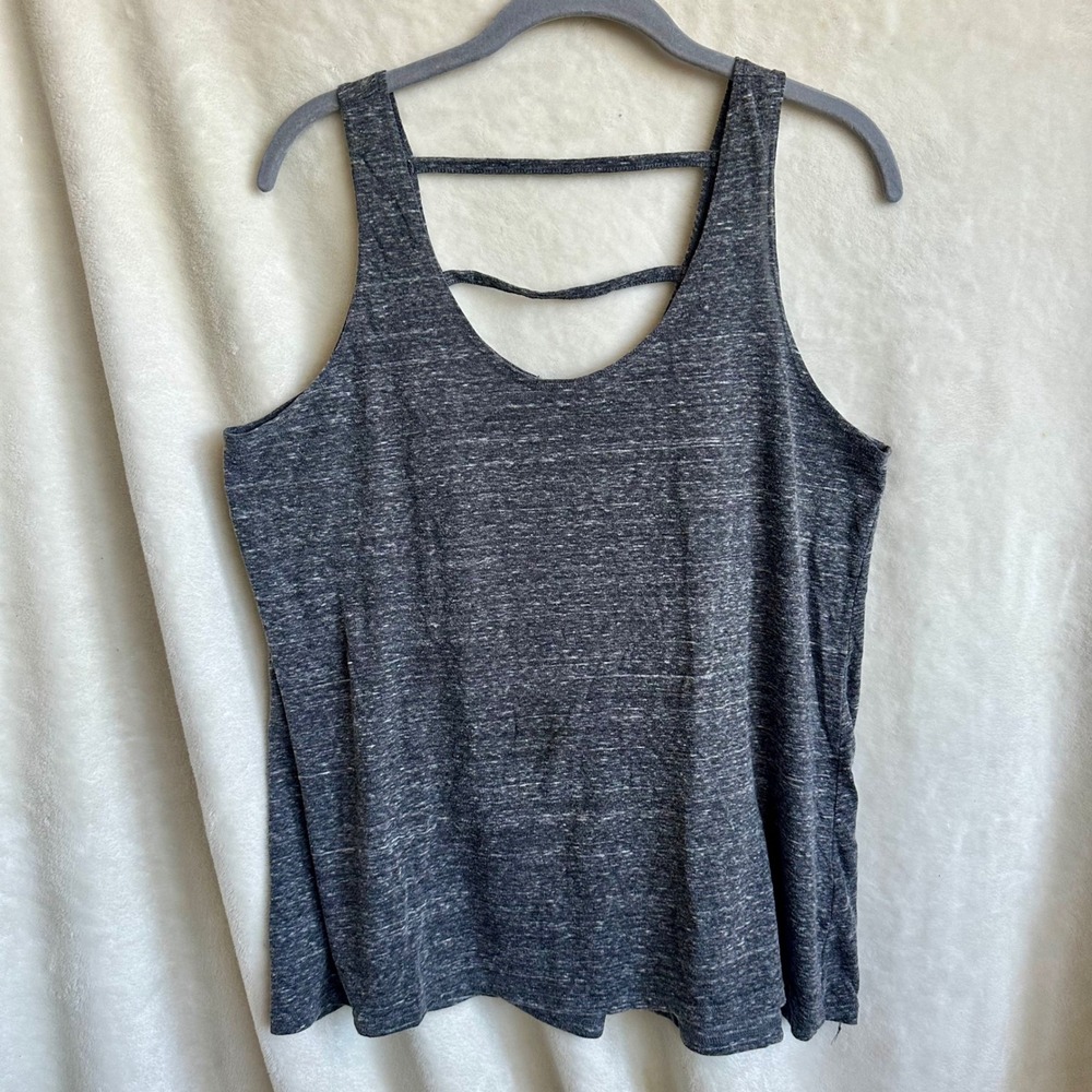 Allison Brittney Dark Gray Space Dye Strappy‎ Cage Back Knit Tank Top Cami L